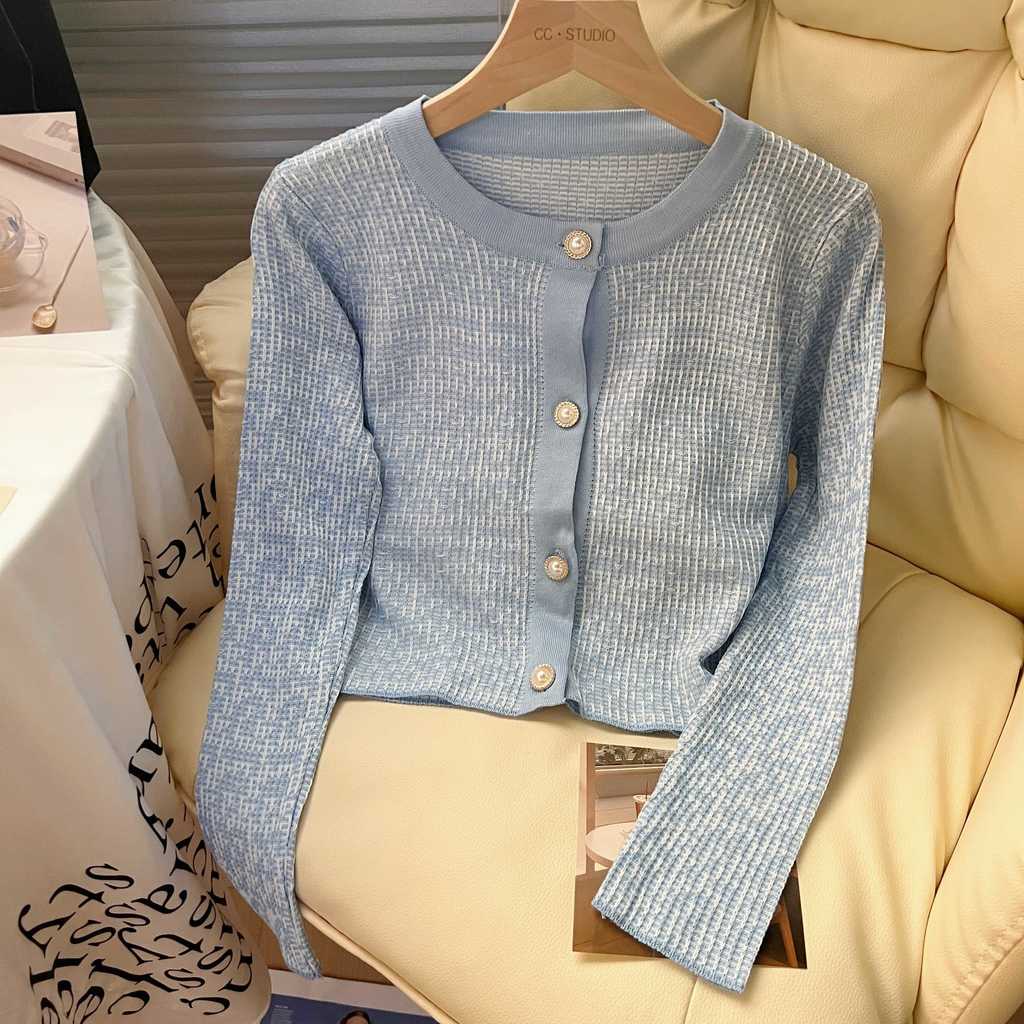 Áo Khoác Cardigan Dệt Kim Mỏng Tay Dài Dáng Ôm Phong Cách Hàn Quốc Thời Trang Cho Nữ