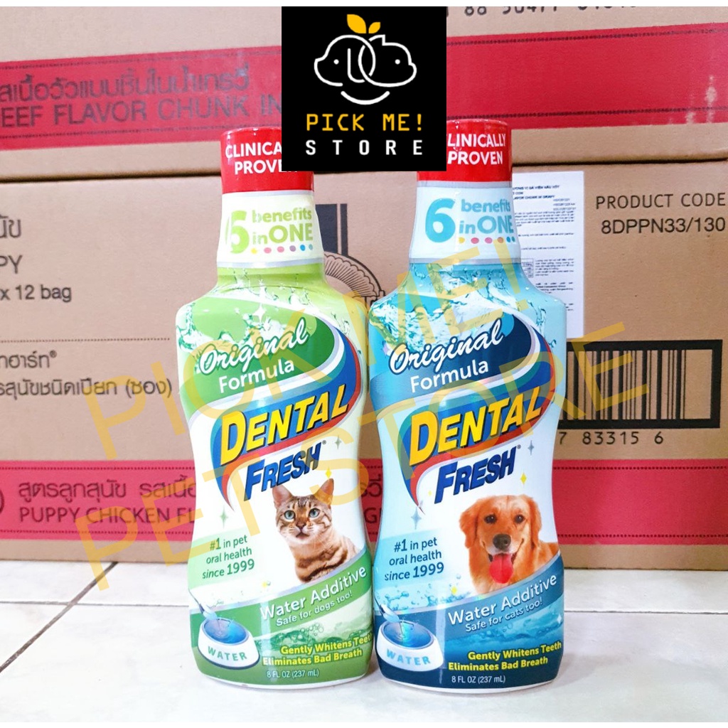 Dental Fresh 237ml - Nước Uống Thơm Miệng, Trắng Răng, Sạch Mảng Bám Nhập Mỹ Cho Chó Mèo