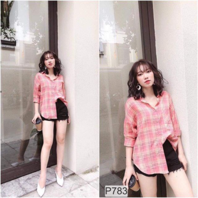 ÁO SƠ MI ĐŨI CARO KẺ HỒNG - VÀNG HOT