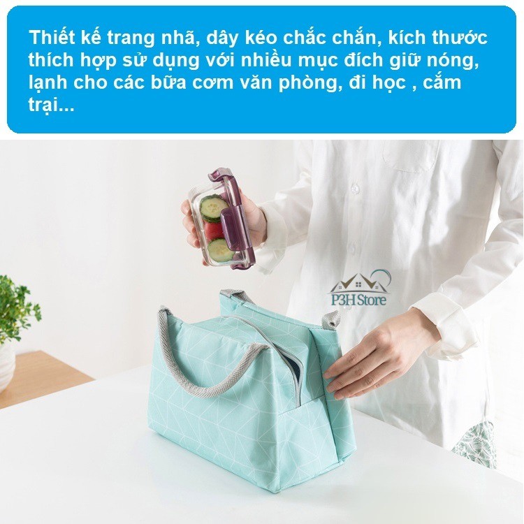 Túi giữ nhiệt túi đựng cơm hộp túi đựng đồ ăn có dây kéo tiện dụng P2353