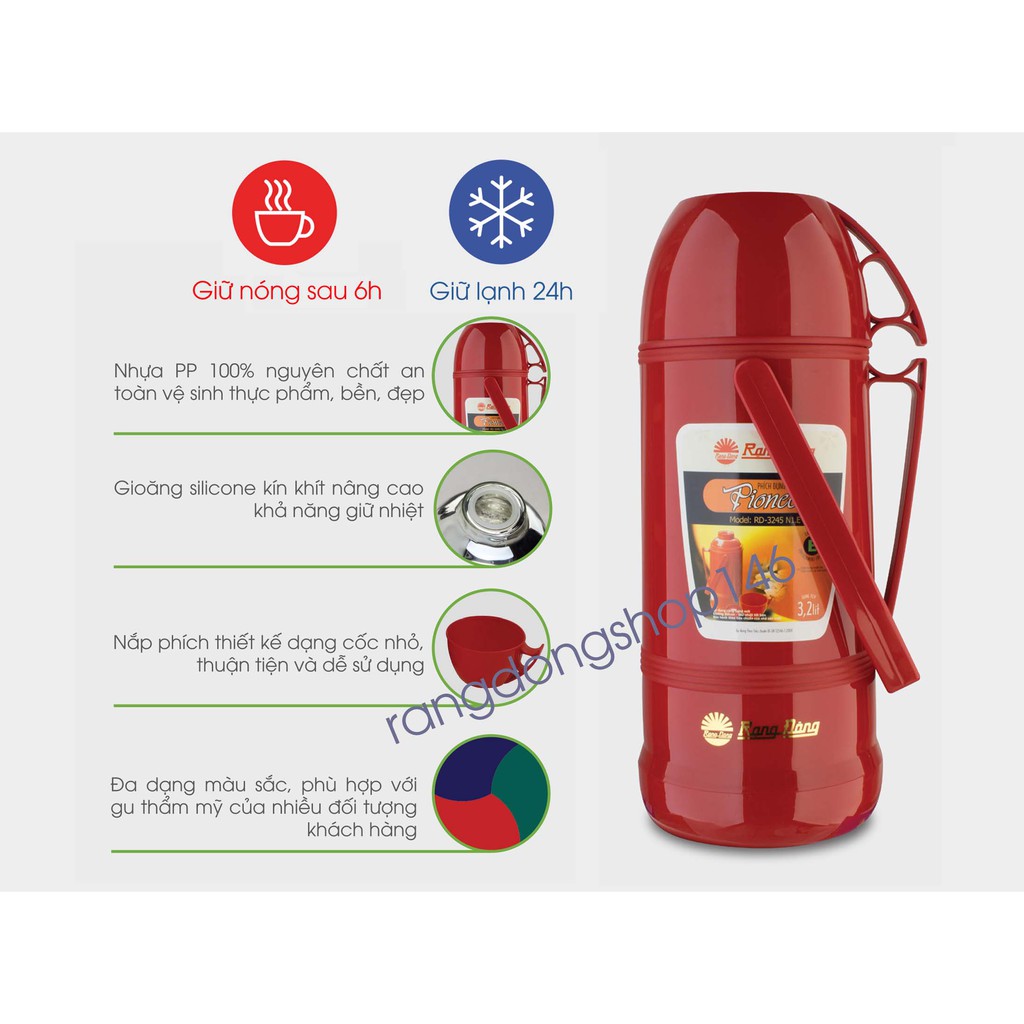 Phích đựng nước nóng Rạng Đông 3,2 lít (3245N1.E), giữ nhiệt tốt