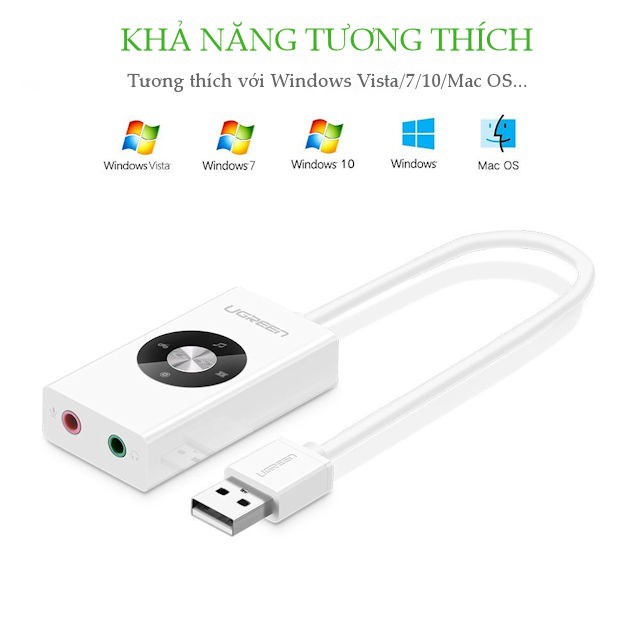 Cáp chuyển USB 2.0 sang 2 cổng 3.5mm (Mic và Tai nghe) UGREEN 30448