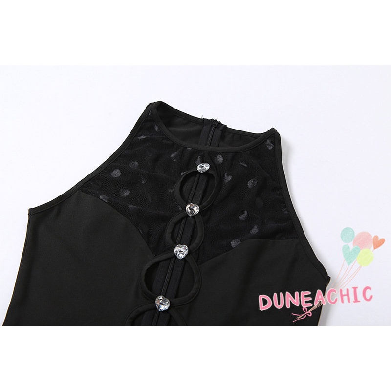 Áo liền quần DUNEA không tay phối lưới phong cách quyến rũ thời trang dành cho nữ