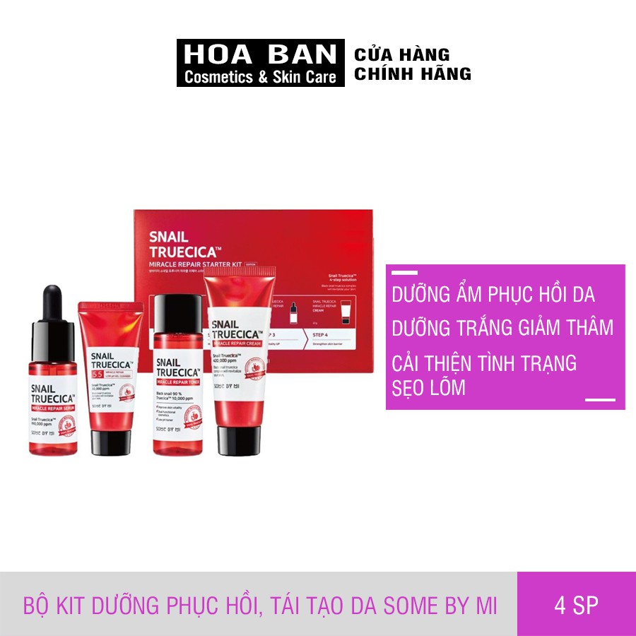 [Set 4 món] Bộ Kit Dưỡng Phục Hồi, Tái Tạo Da Chiết Xuất Ốc Sên Some By mi Snail Truecica Miracle Repair Starter Kit