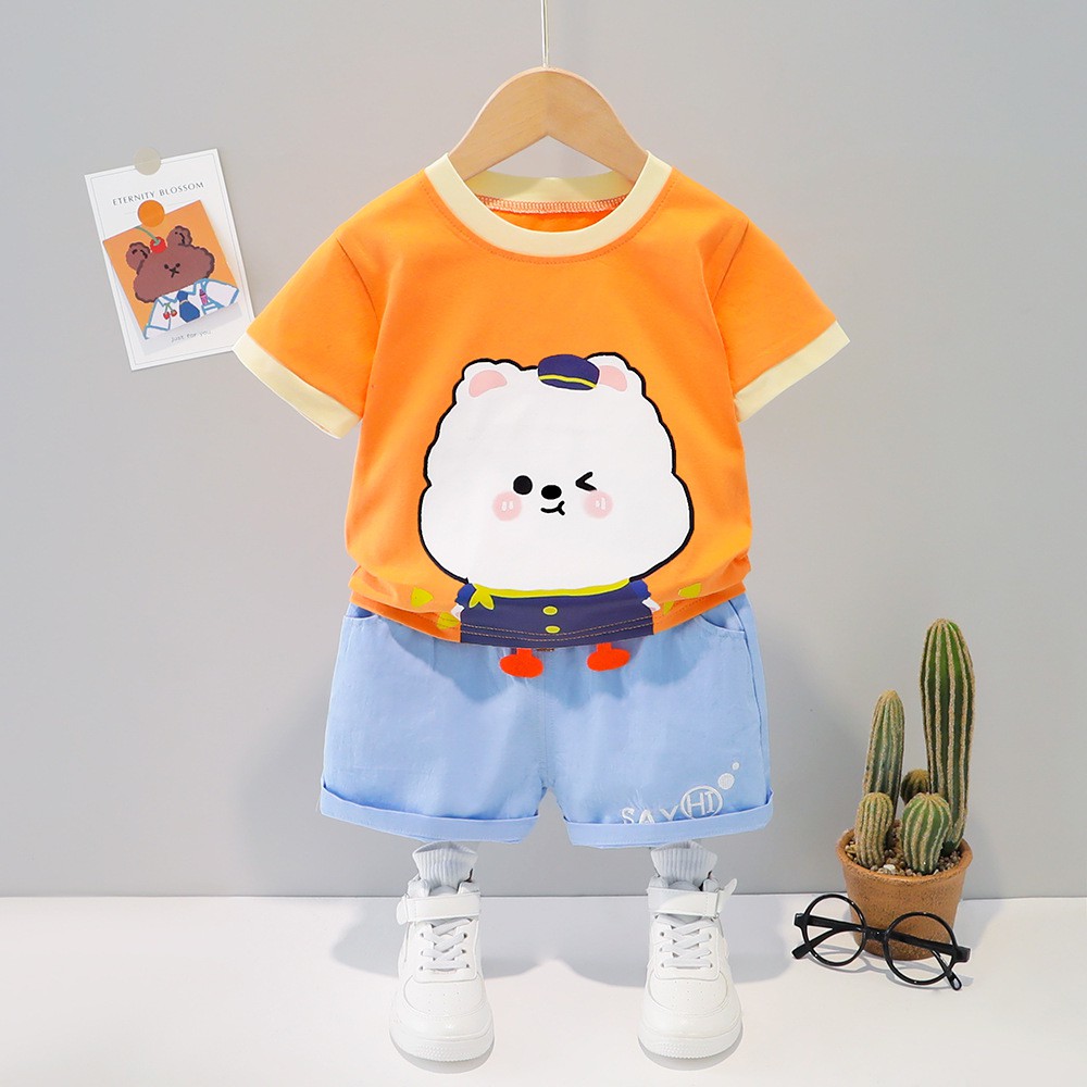 Set Áo Thun Bé Trai Hình Con Vật Và Quần Denim Chữ Say Hi Cho Bé Trai Size Từ 1-4 Tuổi MINTSCLOSET Mint's Closet S1177