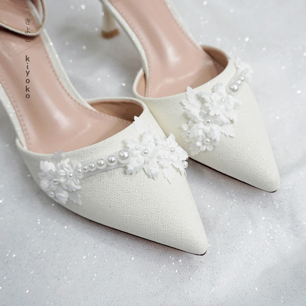 Giày cưới Kiyoko đính HOA TUYẾT ANH cao 7cm | có quai