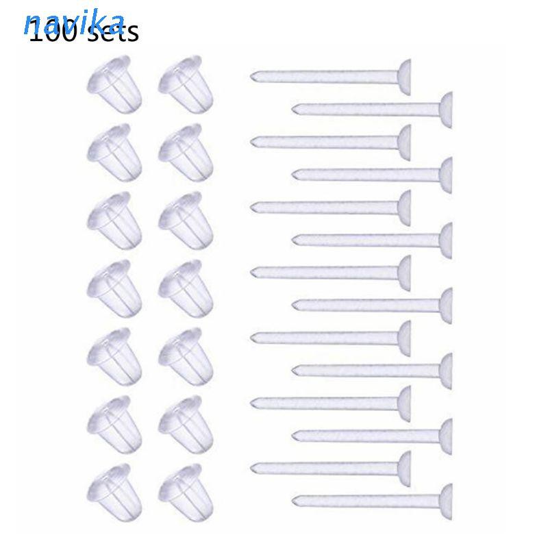 Bộ 100 chốt bông tai nhựa trong suốt đơn giản chất lượng