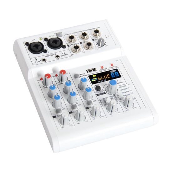 Mixer thu âm livestream karaoke E4 2 cổng micro XLR, 2 cổng phantom 48V, 1 cổng 3.5 cho micro 5v mode mới nhất 2021