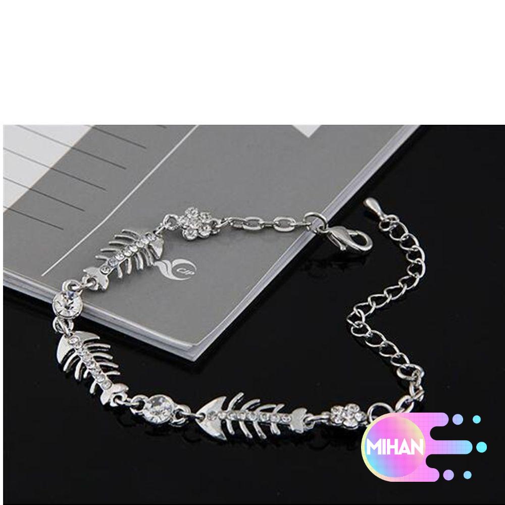 1 vòng đeo tay hình xương cá bằng thép không gỉ đính đá thời trang sáng tạo cho nữ MIHAN1