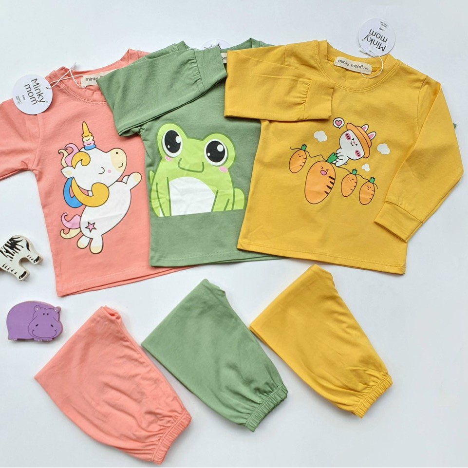 Bộ Dài Tay Minky 100% Cotton Họa Tiết Con Vật Ếch Xanh - Lơn Hồng Q223 - Unchi Store