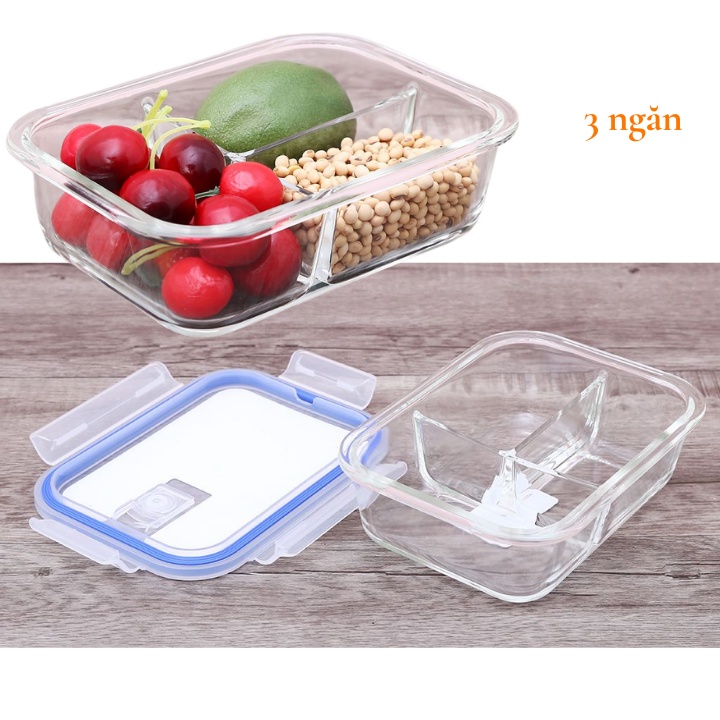 Hộp cơm thủy tinh đựng thức ăn văn phòng, thực phẩm chữ nhật Inochi Nikko Nhật Bản chịu nhiệt, chia 2, 3 ngăn Vapu HCM