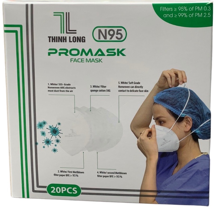 KHẨU TRANG N95 PROMASK - DÂY ĐEO QUA ĐẦU KHÔNG VAN - HỘP 20 CHIẾC