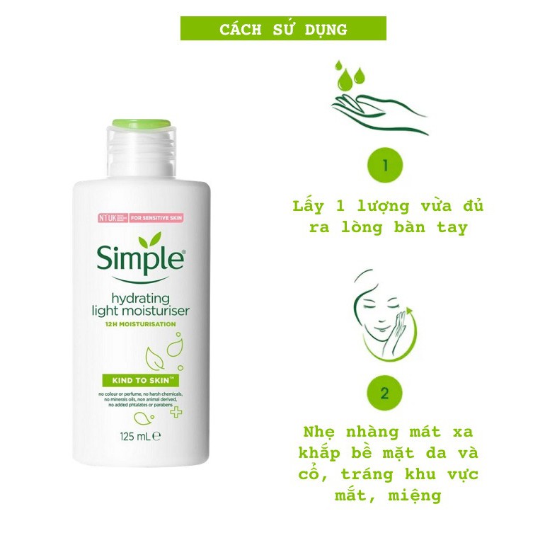 Combo 2 Chai Sữa Dưỡng Da Simple Cho Da Nhạy Cảm Kind To Skin Hydrating Light Moisturiser 125ml x 2