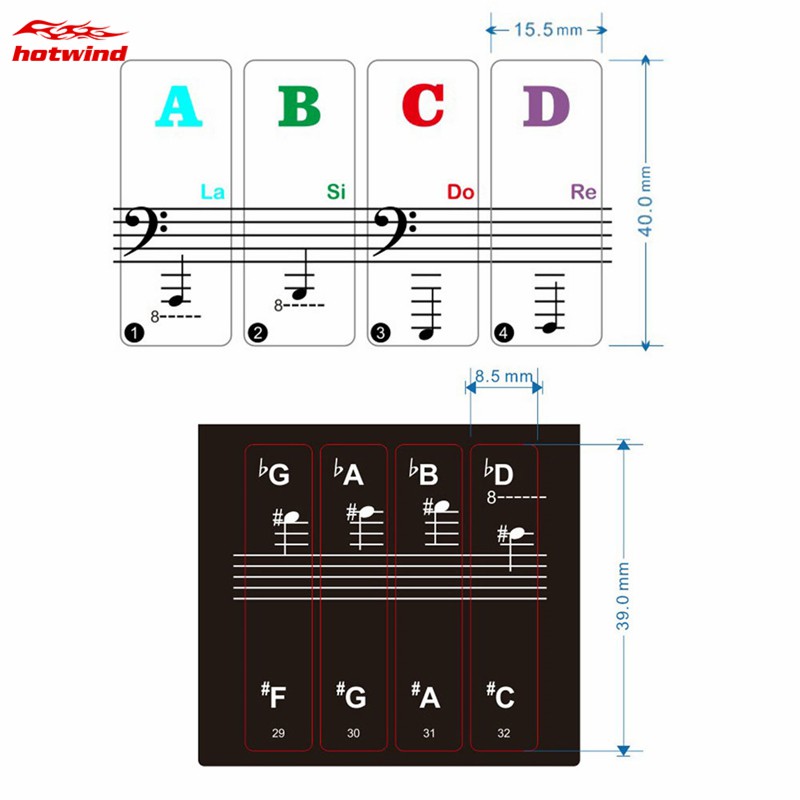 Miếng dán phím đàn piano đầy đủ nốt nhạc nhiều màu sắc dễ thương