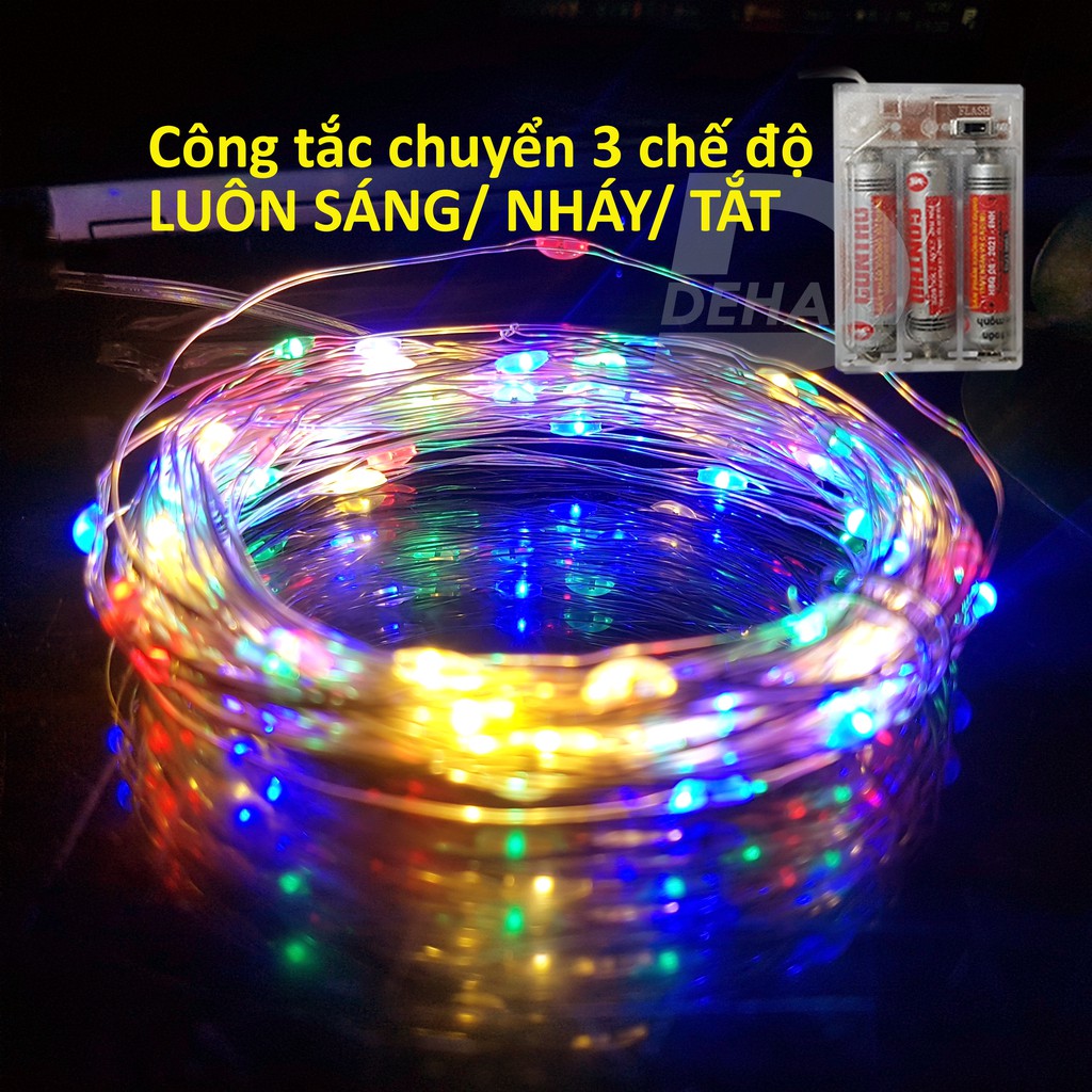 Dây đèn nháy led đom đóm trang trí pin tiểu 10 mét, 5 mét nhiều màu lễ tết phòng, nhà cửa, cắm trại - Chính hãng DEHA