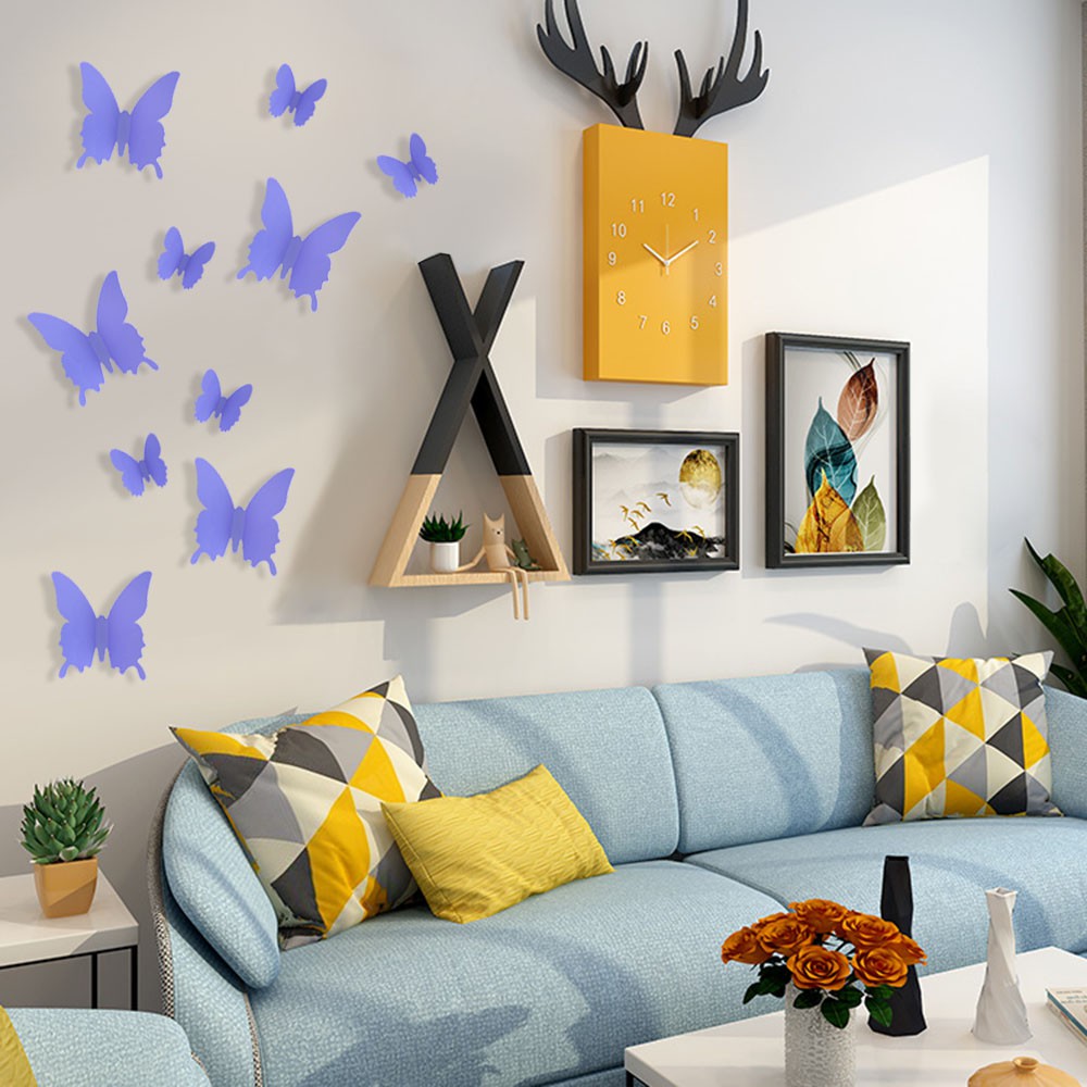 Bộ 12 miếng dán tường hình bướm 3D trang trí DIY nhà cửa/phòng ốc