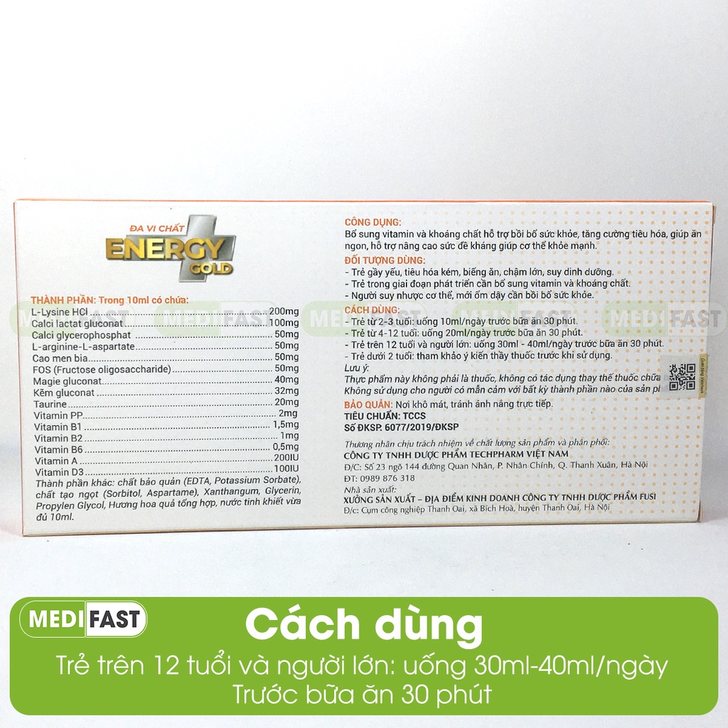 Energy Đa vi chất - Mẫu mới - Bổ sung vitamin - giúp bé ăn ngon, tăng sức đề kháng từ vitamin tổng hợp - Hộp 20 ống