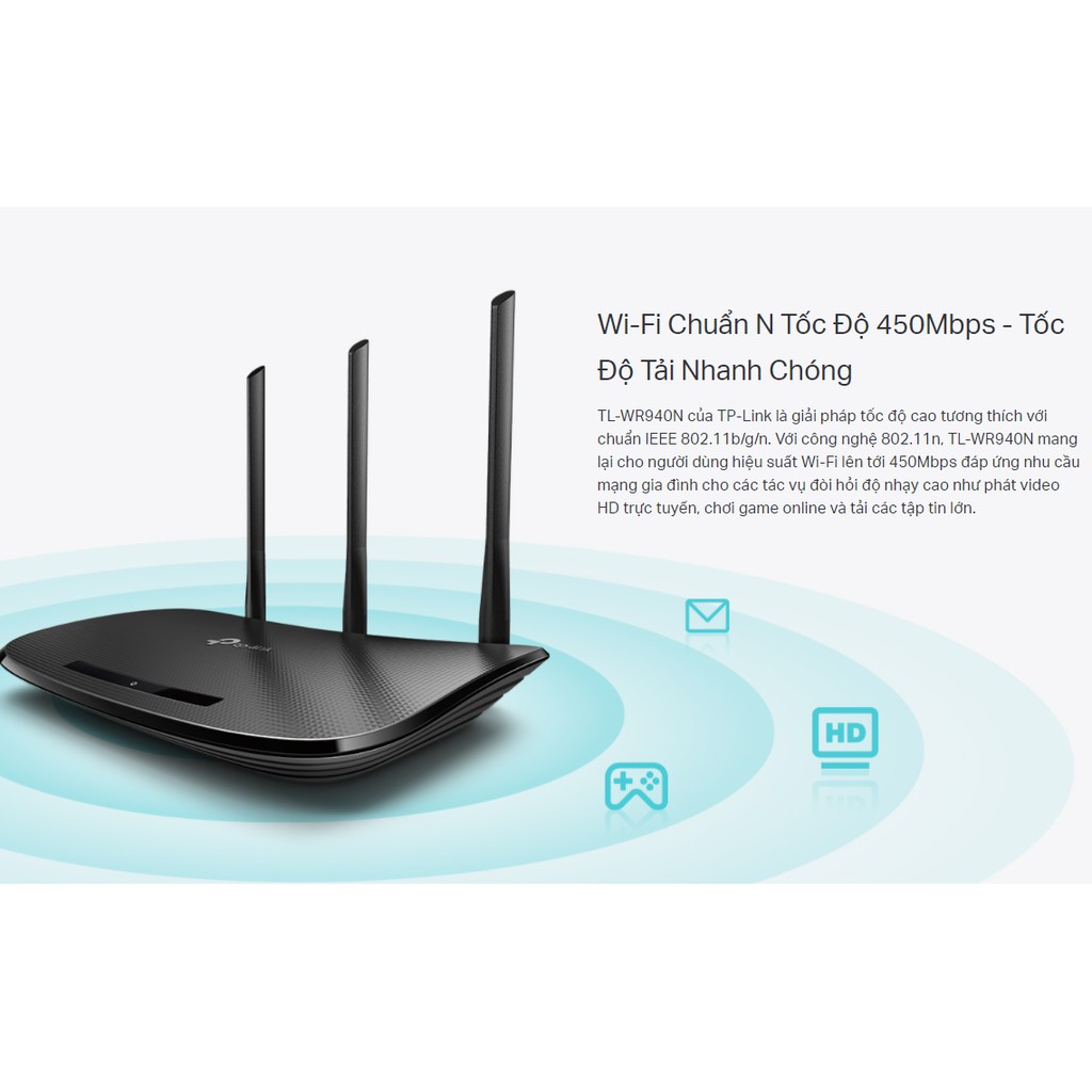 Bộ Phát Wifi TP-LINK TL-WR940N - Router Wifi Chuẩn N Tốc Độ 450Mbps