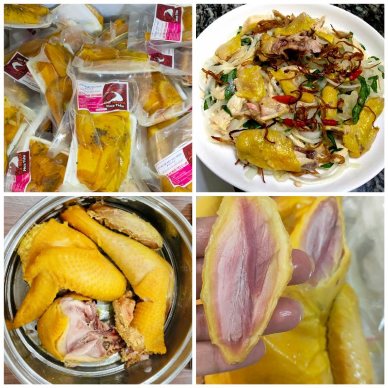 Gà chặt sẵn  ủ muối hoa tiêu, khay nửa con kèm dưa leo, muối chấm về ăn ngay.