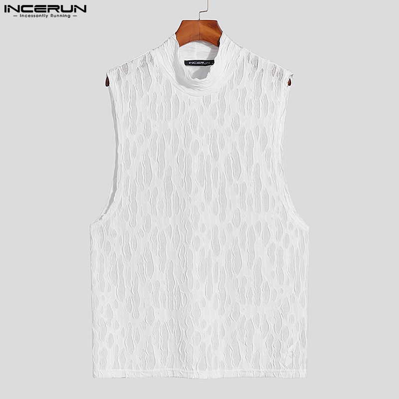 Áo tanktop INCERUN cổ lọ phối ren phong cách retro cho nam