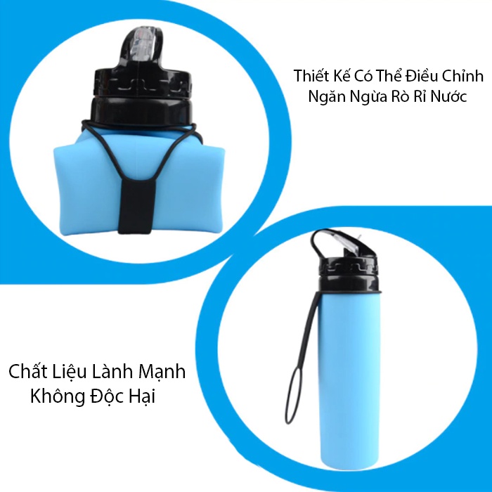 Bình nước thể thao gấp gọn 600ml chuyên dụng phượt, gym cao cấp