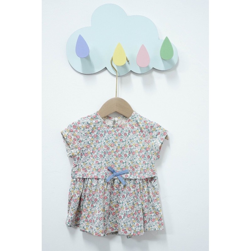 Áo váy cotton hoa nhí allo&lugh nơ bé gái