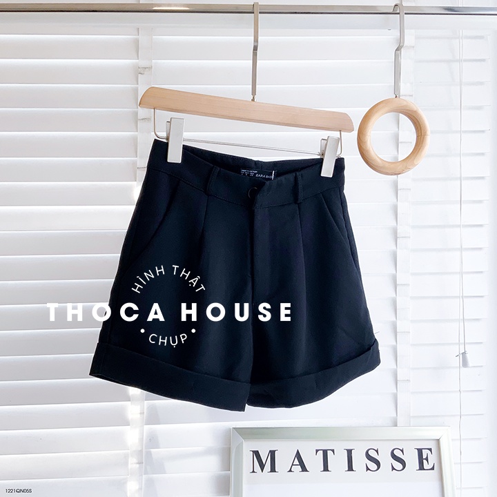 Quần short tây đen, nude, nâu trơn kiểu săn lai THOCA HOUSE trẻ trung hiện đại, chuẩn form dày dặn