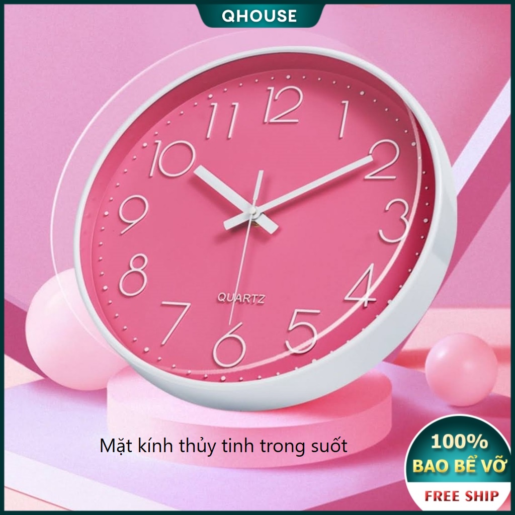 Đồng hồ treo tường kim trôi Qhouse đẹp màu hồng ngọt ngào đơn giản trang trí phòng khách