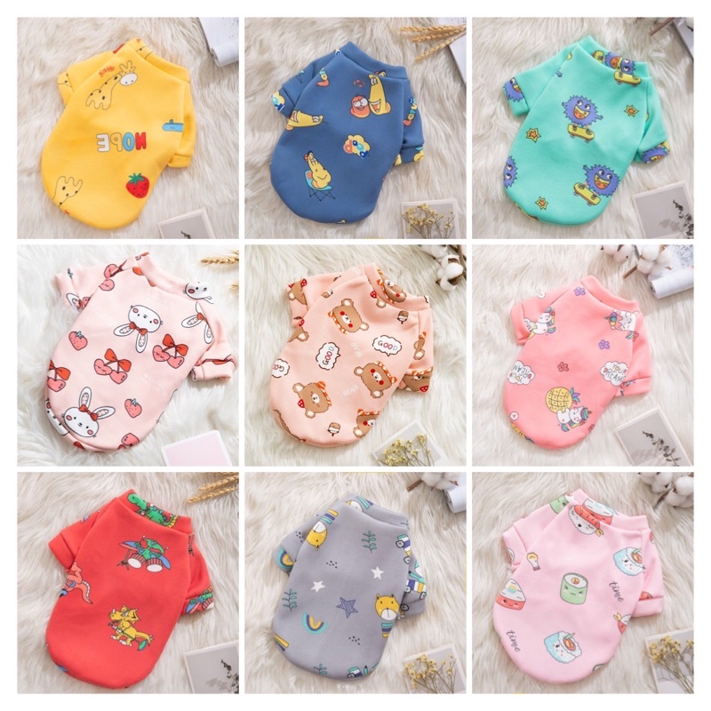 QUẦN ÁO CHÓ MÈO MẪU MỚI 2021 - ÁO NỈ LÓT BÔNG CHUI ĐẦU HỌA TIẾT HOẠT HÌNH NGỘ NGHĨNH DÀNH CHO CHÓ MÈO