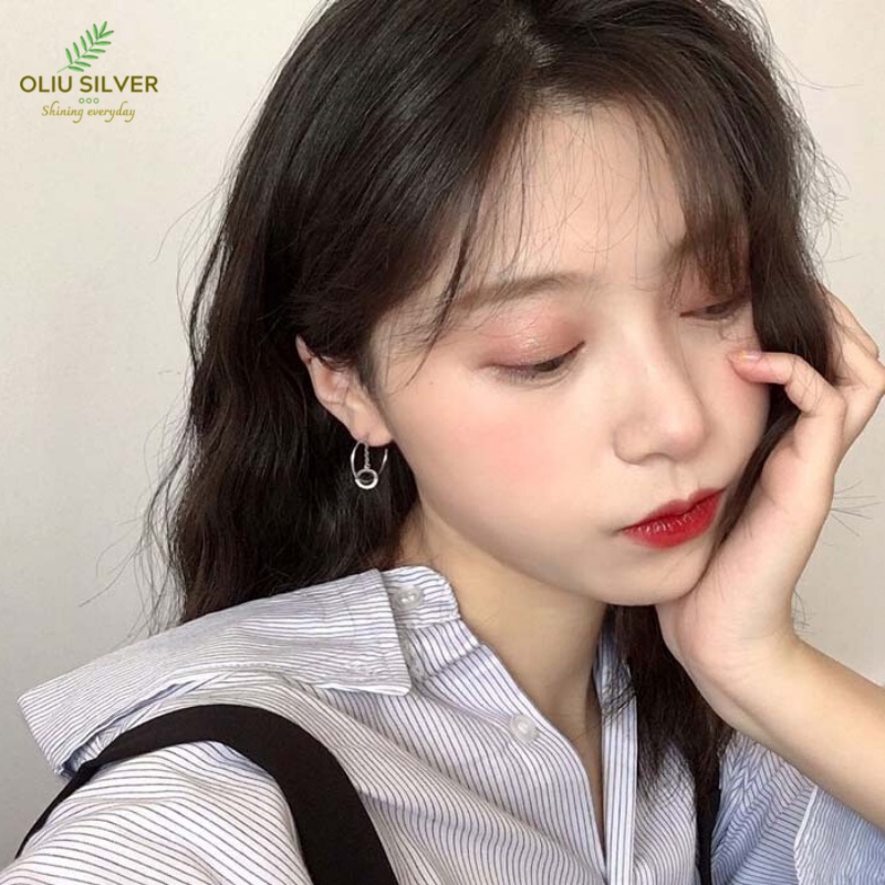 Bông Tai Bạc S925 Chữ C Crystal Round Trẻ Trung Cá Tính | Khuyên Tai Nữ Trang Sức Bạc 925