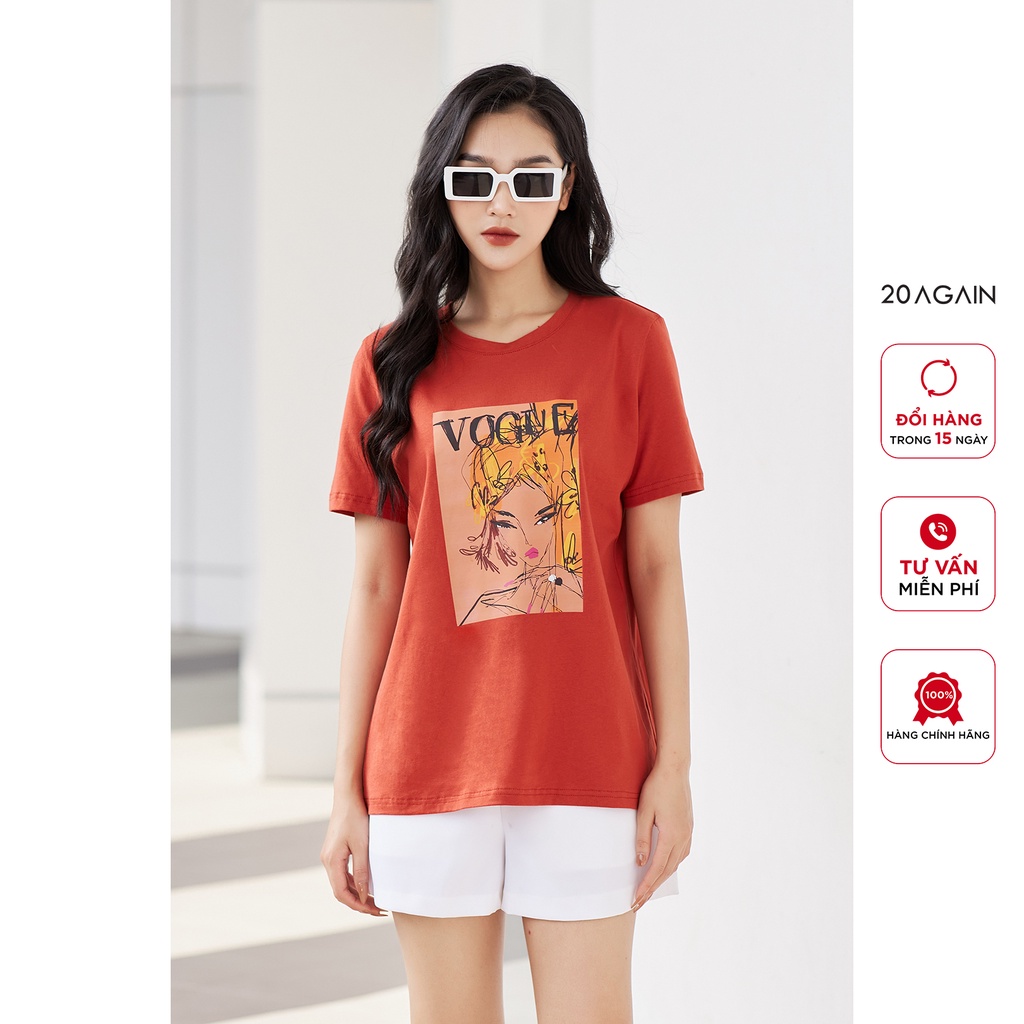 Áo thun nữ cổ tròn ngắn tay 20AGAIN in hình cô gái cá tính ATA2316