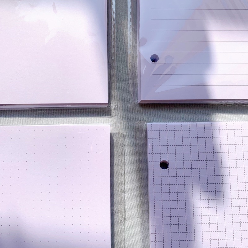 Giấy refill A4 trắng 4 lỗ 100gsm, giấy refill sổ còng binder ô vuông grid chấm dot kẻ ngang line trơn blank, giấy sổ