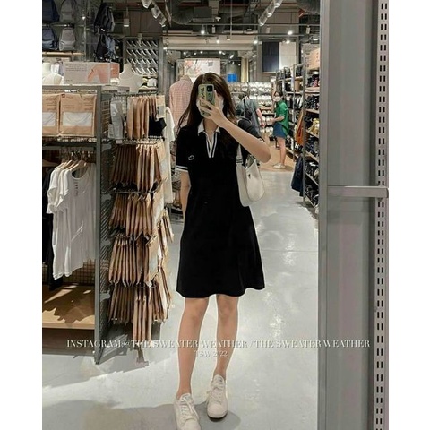 Váy đầm nữ polo cổ bẻ cá sấu La.cos dáng suông dễ mặc thể thao thời trang