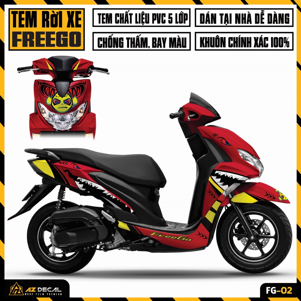 Tem Dán Xe Yamaha FreeGo Mẫu Cá Mập | FG-02 | Decal Rời Cắt Khuôn Sẵn Chống Nước, Dễ Dán