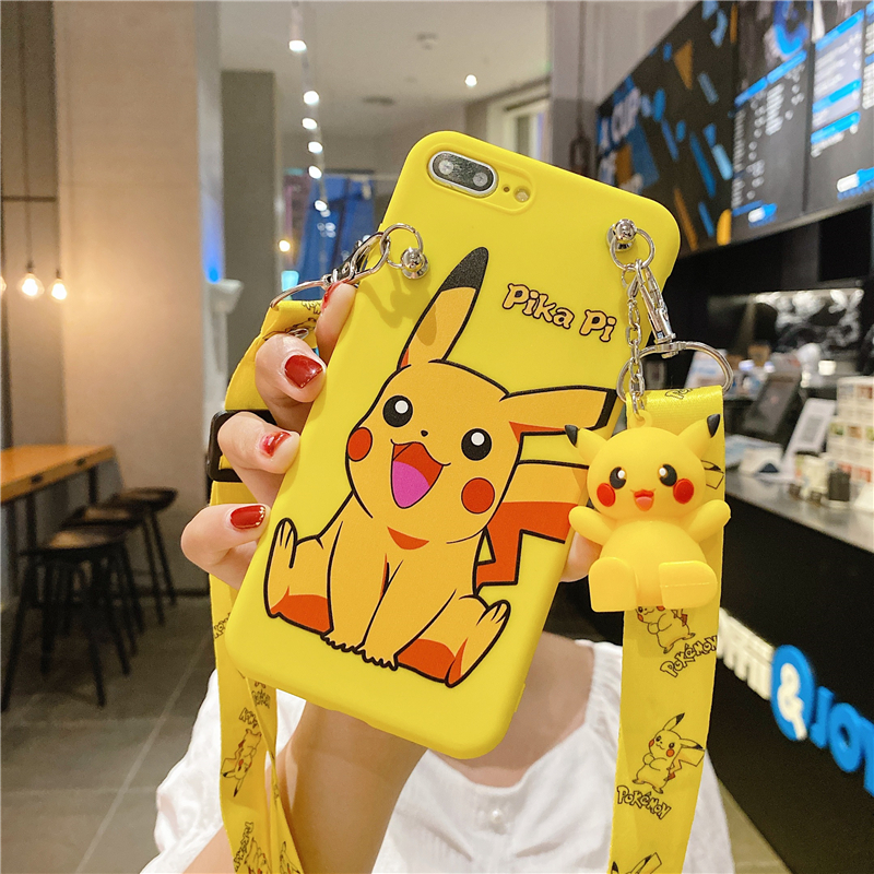 Ốp điện thoại mềm họa tiết Pikachu có dây đeo dành cho iPhone 6 6s 7 8 Plus X XS Max XR 11 Pro Max