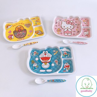 Khay cơm,khay ăn dặm cho bé 3 ngăn melamine giả sứ cao cấp kèm thìa bền đẹp goodbabyvn
