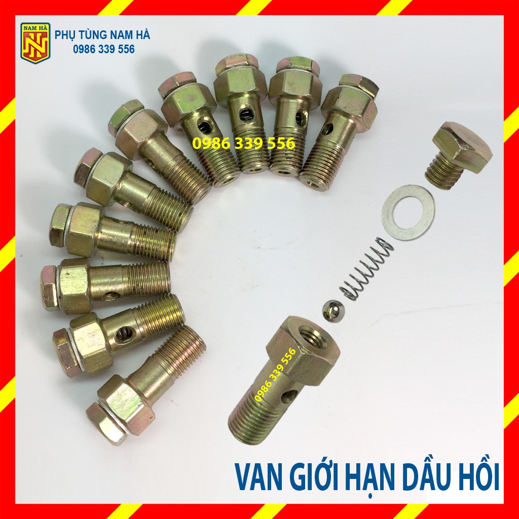 Ốc van giới hạn dầu hồi hồi dầu có lò xo bi, ốc dầu hồi, ốc giới hạn hồi dầu cho ô tô, máy xúc máy ủi máy công trình