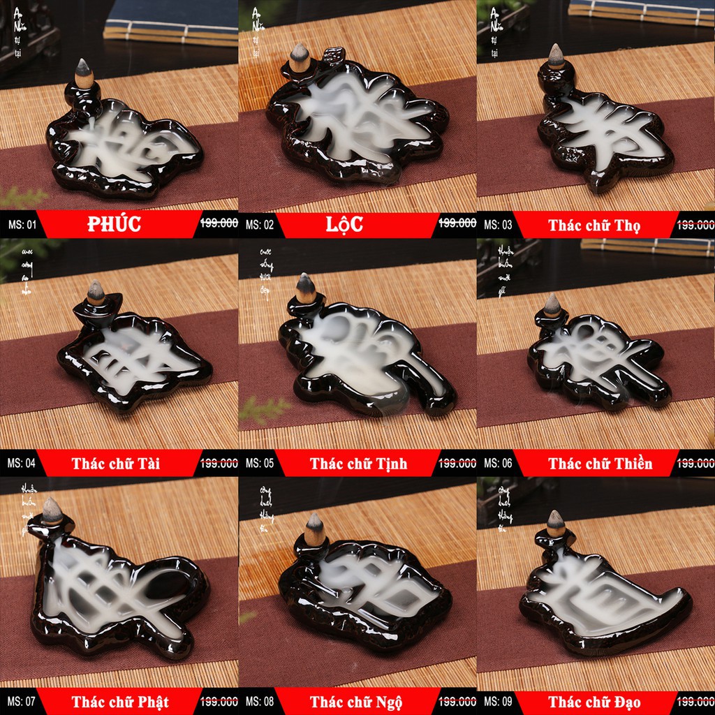 Thác khói trầm hương chữ Phúc, Lộc, Thọ, Tài, Phật...