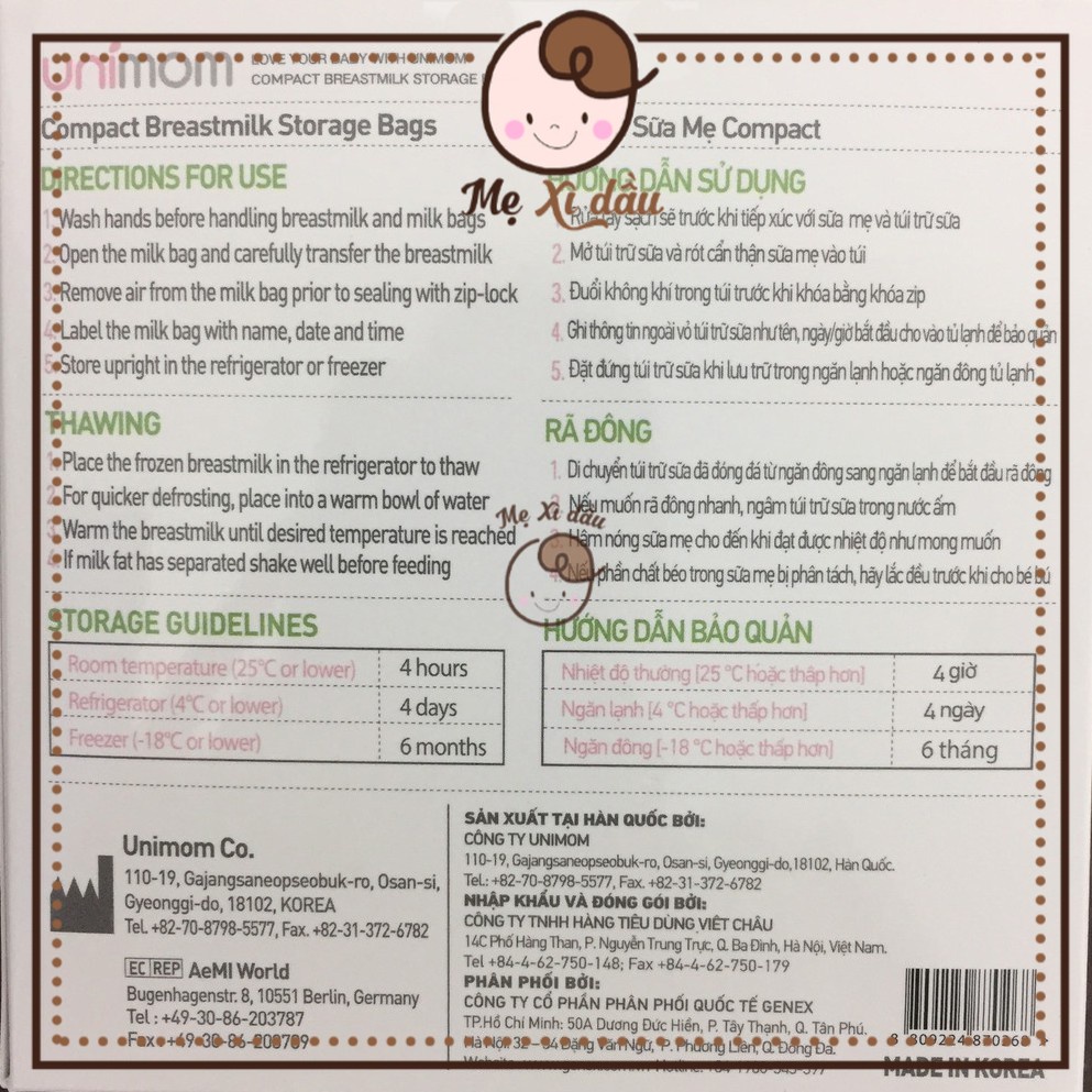 Shop mẹ xì dầu Túi trữ sữa Unimom Compact hộp 20 túi