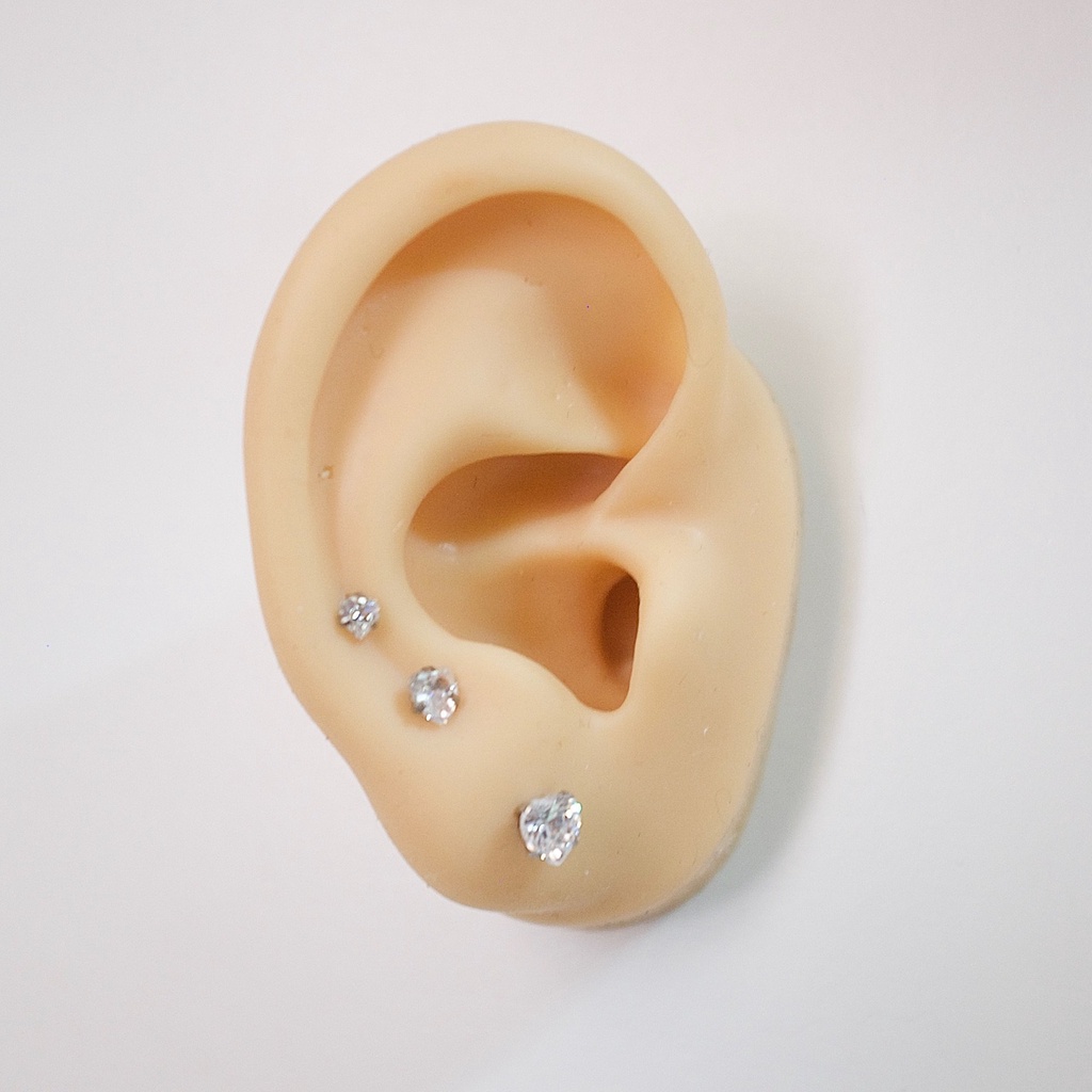 [1 Chiếc] Khuyên Tai Titan Đá Trắng Trái Tim Zircon Unisex Màu Bạc Không Gỉ Sét Không Ngứa Bông Tai Julies Box 66