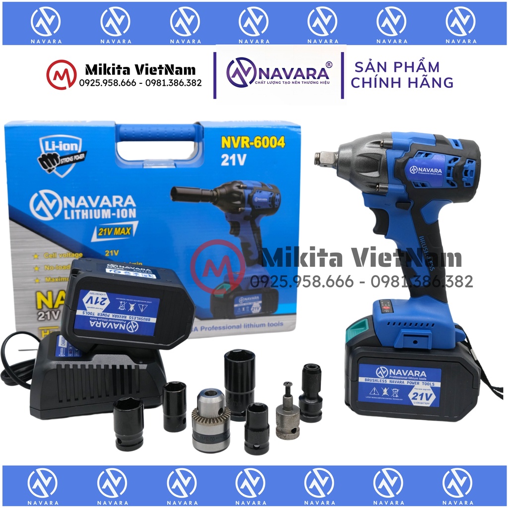 Máy Siết Bulong NAVARA NVR-6004 đông cơ không chổi than, Pin 15 cell