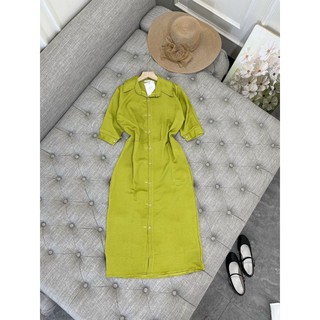 Váy sơ mi chiết eo xanh cốm