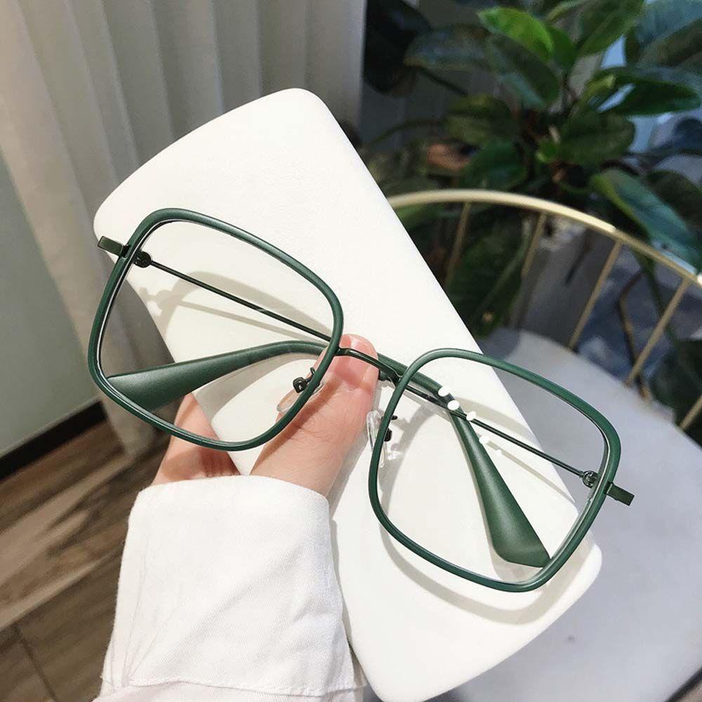 Mắt Kính Gọng Vuông Lớn Màu Trơn Phong Cách Vintage Dành Cho Nam Nữ