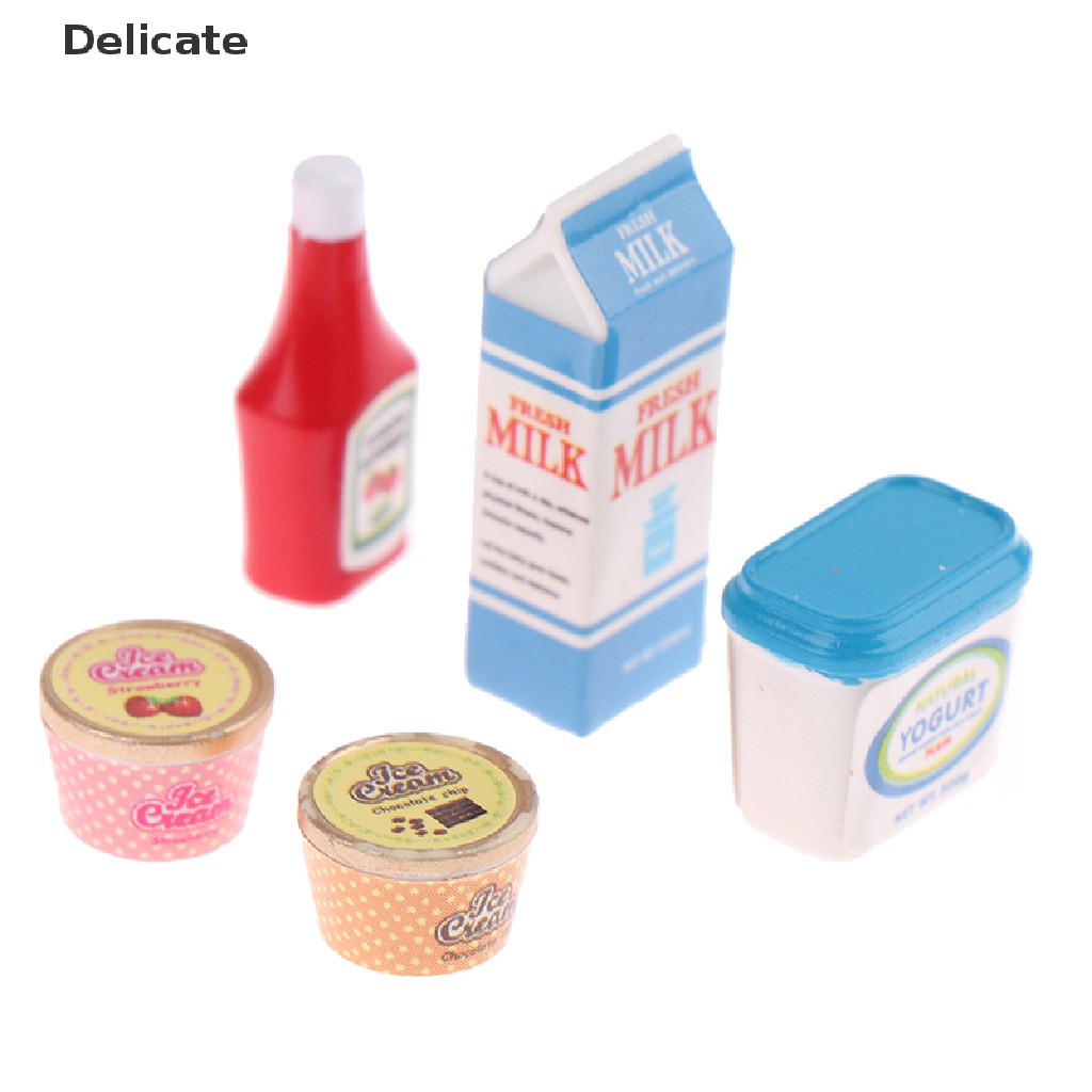 Set 5 mô hình chai sốt/ sữa chua/ sữa/ kem trang trí nhà búp bê