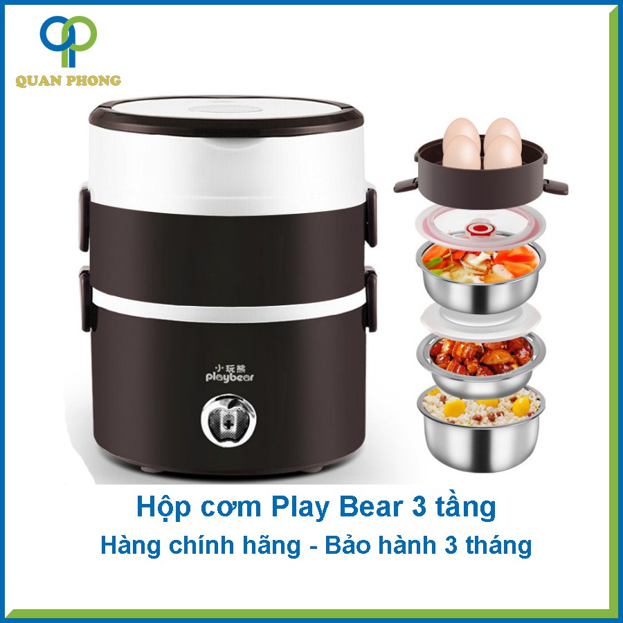 Hộp Cơm Cắm Điện Hâm Nóng Inox Cao Cấp 3 Tầng Đa Năng Làm Nóng Nhanh An Toàn Chính Hãng Play Bear [Tặng Túi]