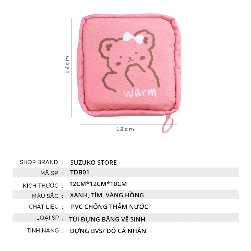 Túi đựng băng vệ sinh, đồ cá nhân trang điểm mini tiện lợi nhỏ gọn và dễ thương cho nữ không thấm nước TDB01