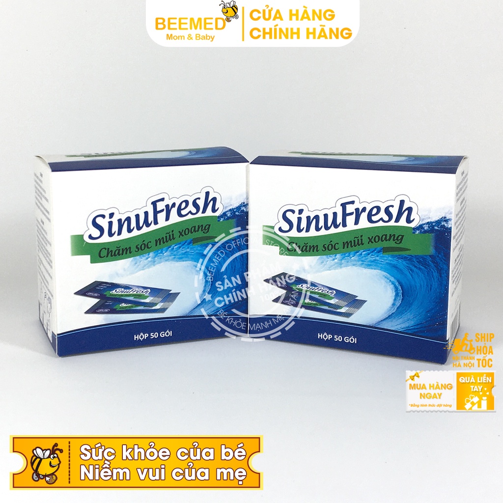 Muối rửa mũi xoang - Sinufresh của Cát Linh - Hộp 50 gói hỗn hợp muối biển nano - vệ sinh mũi, giảm nghẹt mũi