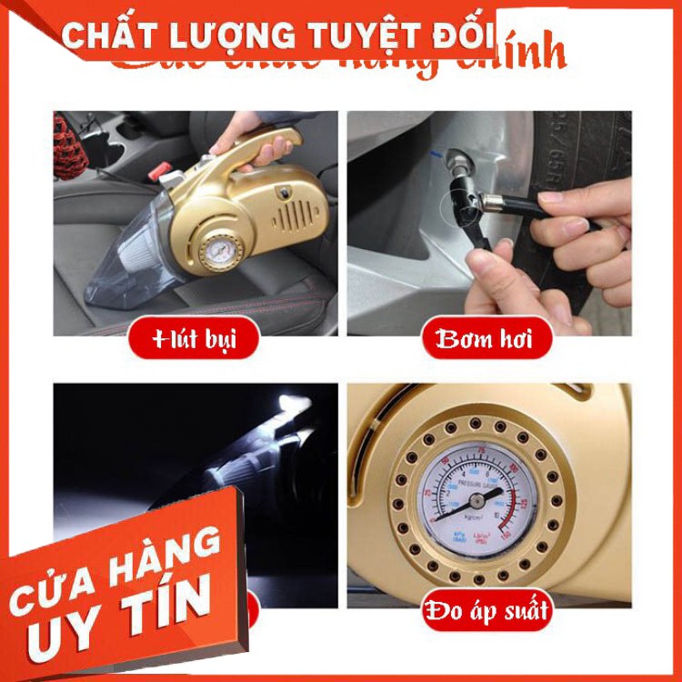 1 Máy Hút Bụi Ô Tô, Xe Hơi Cầm Tay 4 Trong 1 Kiêm Bơm Hơi, Đèn Pin, Đo Áp Xuất Công Suất Lớn 120W HB88 .