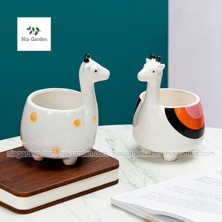 Chậu hươu mini bằng sứ trồng sen đá, xương rồng nhỏ - CTK