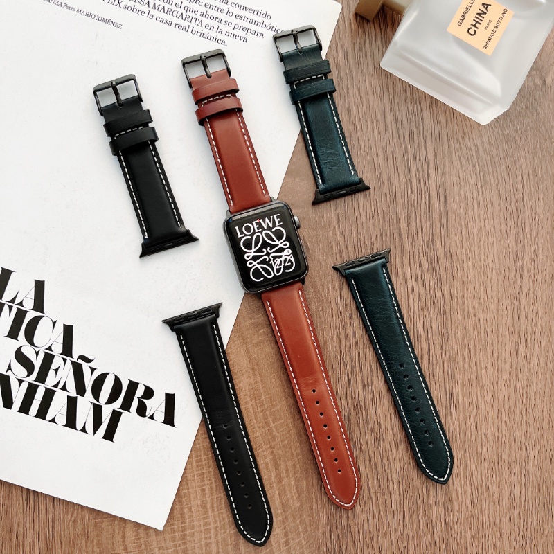 Dây Đeo Thay Thế Bằng Da Bò Thật 38mm 40mm 41mm Cho iwatch 7 2 3 4 5 6 42mm 44mm 45mm